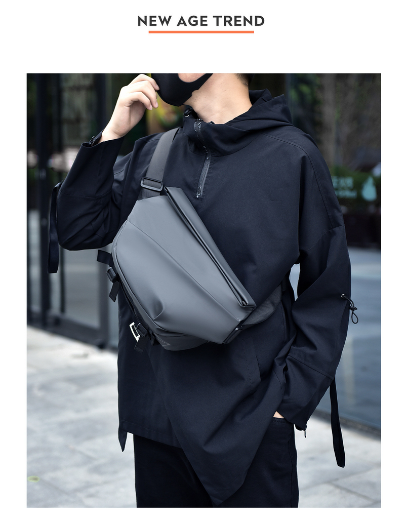 Fashionable new men's motorcycle crossbody bag, anti splash multi-functional chest bag, trendy and cool cross shoulder bag_voghion.com