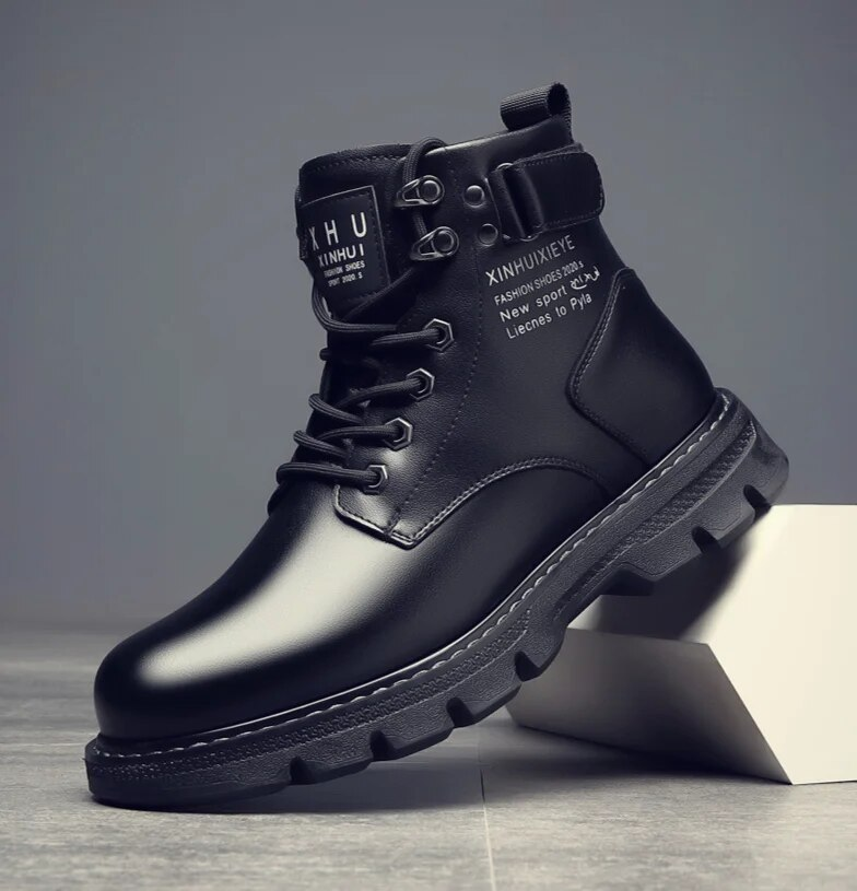 Hommes bottes militaires bottes de neige en cuir synthétique bohème plat bout carré à lacets tous les jours chaussures de plein air bottes_voghion.com
