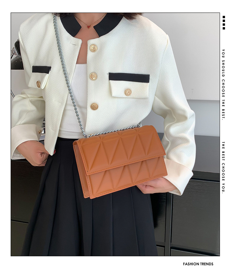 Stylish Mini Square Crossbody Bag For Women - Trendy PU Shoulder Purse With Chain Strap, Geometric Pattern (White/Black/Rose/Khaki/Brown)_voghion.com