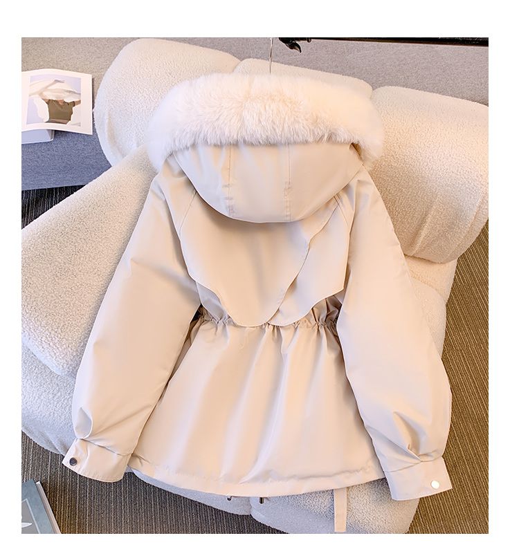 Sweat à capuche mi-long pour femme, coupe cintrée, amincissant, grand col en fourrure avec peluche en coton, grande taille_voghion.com