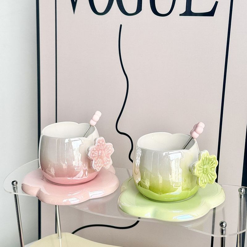 Nordic Style Gradient Coffee Cup And Saucer Exquisite Office Afternoon Tea Mug Women's Practical Gift For Bridesmaids_voghion.com