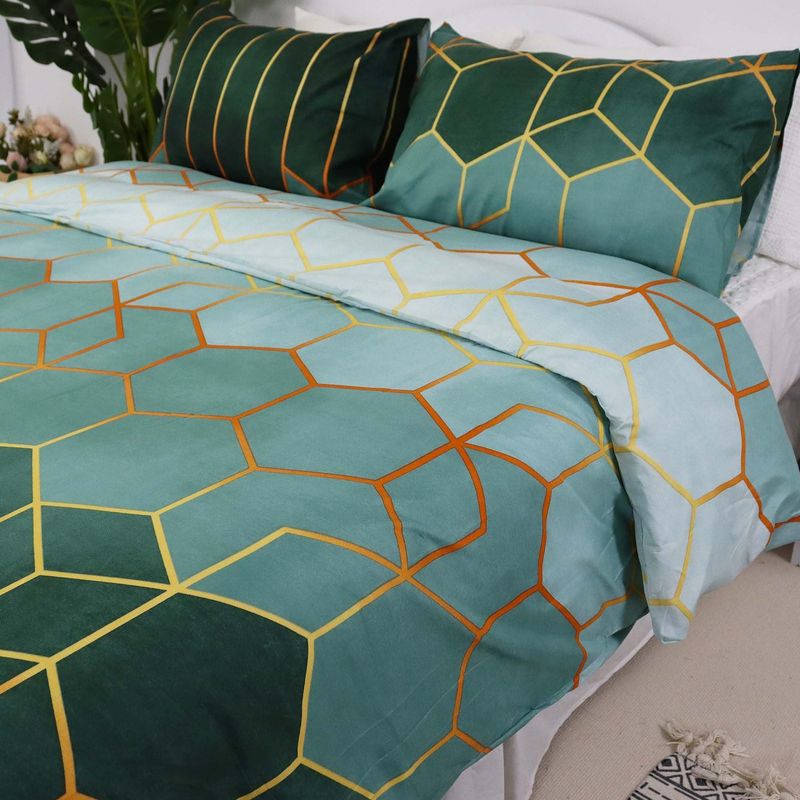 Luxury Geometric Print Duvet Cover Set With Gold Line Accents - Modern Minimalist Style Bedding Set For Queen, King, And Super King Sizes_voghion.com