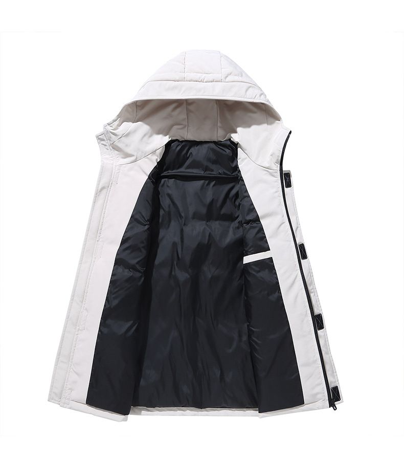 Men's Clothing Workwear Down Jacket Winter Short Puffer Coat With Hood, Fill Power Duck Water-Resistant Polyester Slim Fit For Daily Wear (Black)_voghion.com
