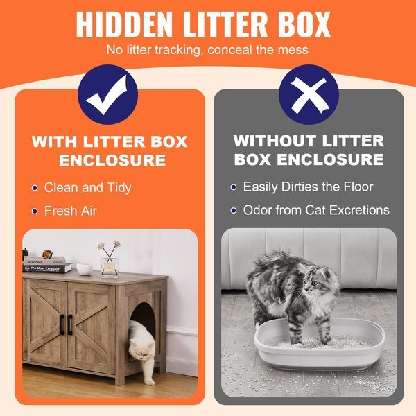 Cat Litter Box Enclosure Wooden Litter Box Furniture Hidden 2 Rooms Greige_voghion.com