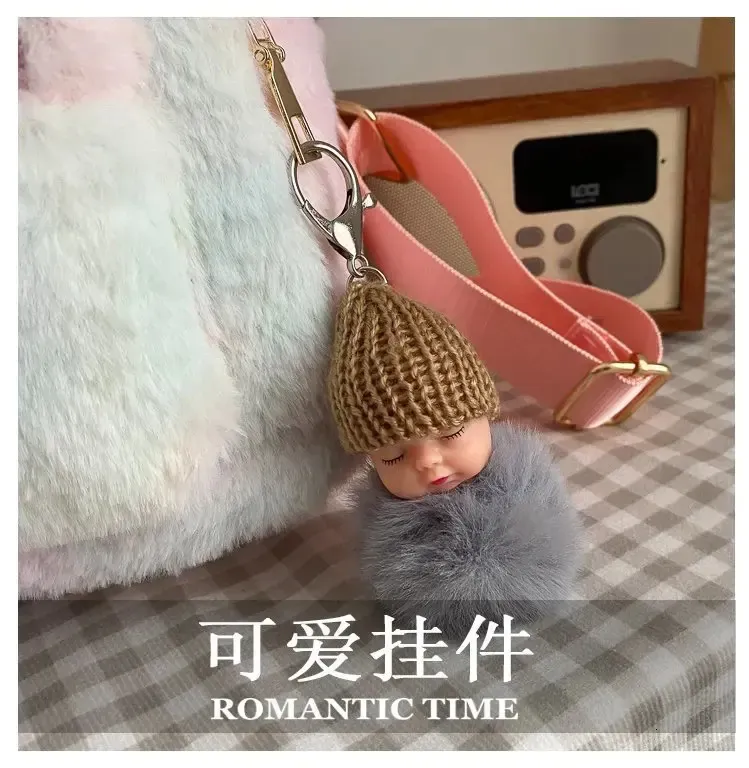 Personalized Name Cute Kavay Artificial Fur Mini Rabbit Ears Female Travel Shoulder Bag Plush Backpack 241122_voghion.com