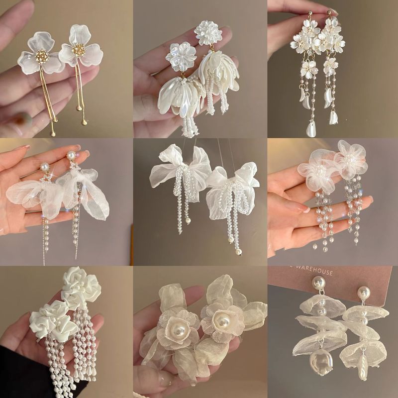 Orecchini pendenti in argento con fiocco elegante ultra immortale, fiore, luce francese, lusso, moda, stile letterario, dolci e versatili_voghion.com