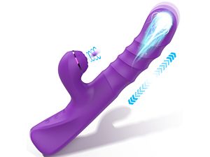 Rabbit-Vibrator mit Perlen und Stoßfunktion – BOMBEX William, 24,9 cm langer G-Punkt-Vibrator mit Dreifachwirkung und unabhängigem Klitorisstimulator, 10 Muster, wasserdicht &_voghion.com