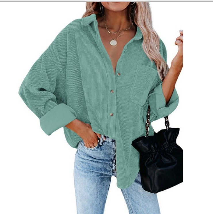 Women's clothing autumn and winter Oversize corduroy loose button shirt_voghion.com