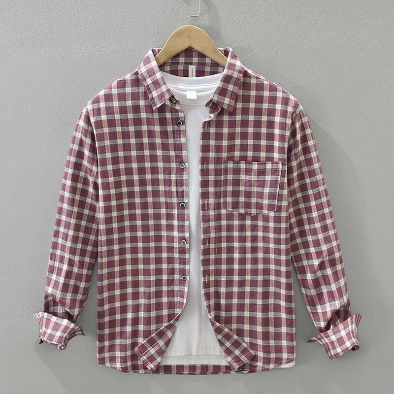Camicia a quadri a maniche lunghe per uomo, alla moda e versatile, top ampio e casual._voghion.com