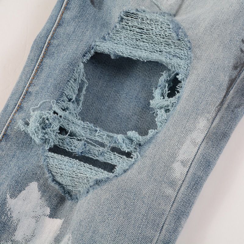 Ανδρικά ρούχα Graffiti Slim High Street Jeans Patch Diamond Hole Patch_voghion.com