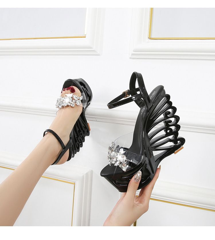 Women's Strappy High Heel Sandals - Rhinestone Decor & Comfortable Platform For Parties_voghion.com