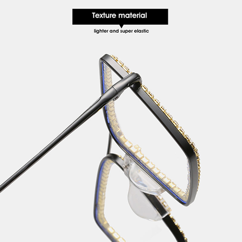 Square Anti Blue Light Blocking Glasses for Women with Rhinestone Thick Computer Eyeglasses_voghion.com