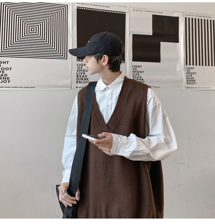 Pull sans manches à col en V, coupe ample, style coréen, tendance printemps-automne, de la marque Hue Hue._voghion.com