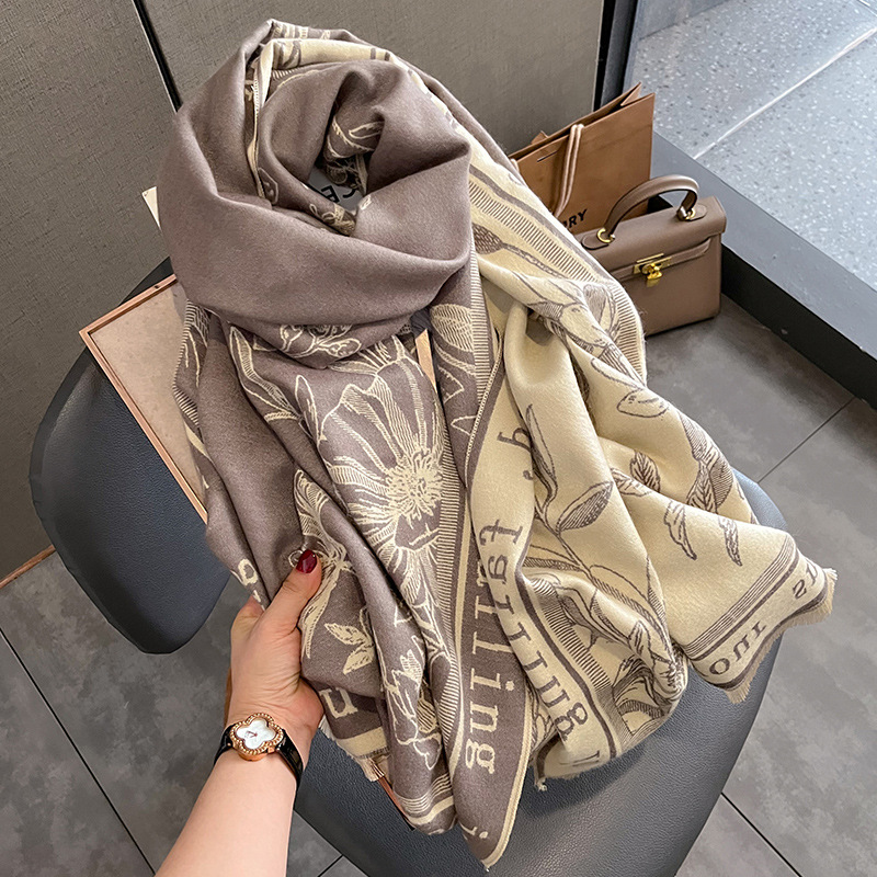 Women Scarf Women's Winter Print Versatile Fashion Student Scarf Thickened Double-sided Warm Large Shawl New Style_voghion.com