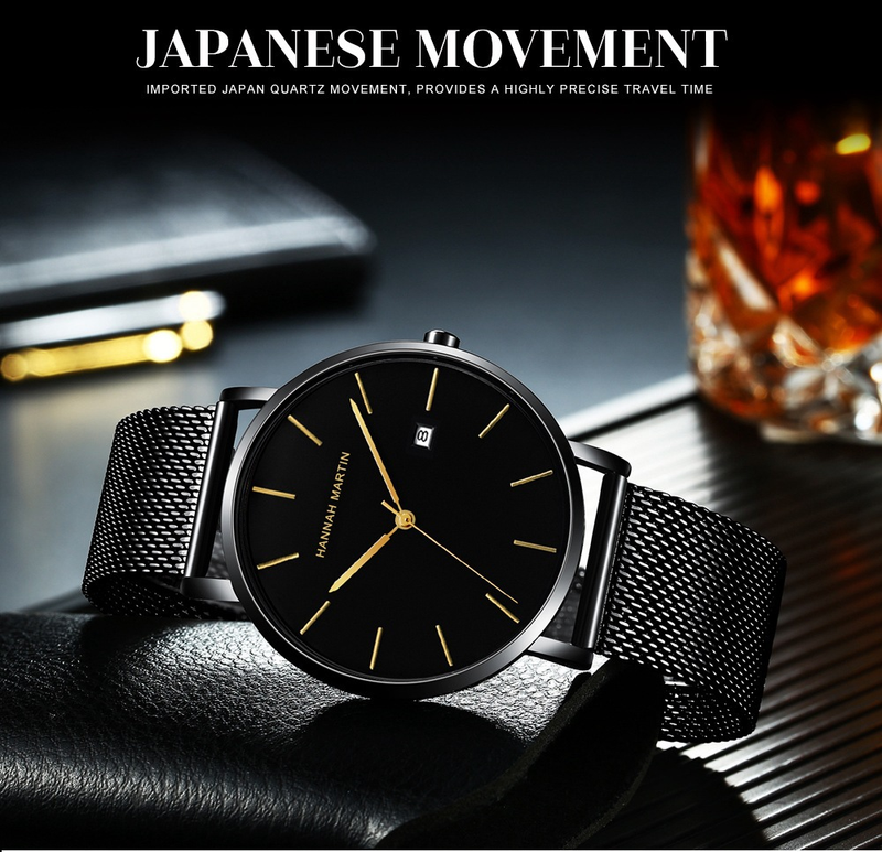Men's Stainless Steel Waterproof Watch With Japanese Quartz Movement, Date Display, Minimalist Design, Blue Dial Dark Blue Steel Belt Watch_voghion.com