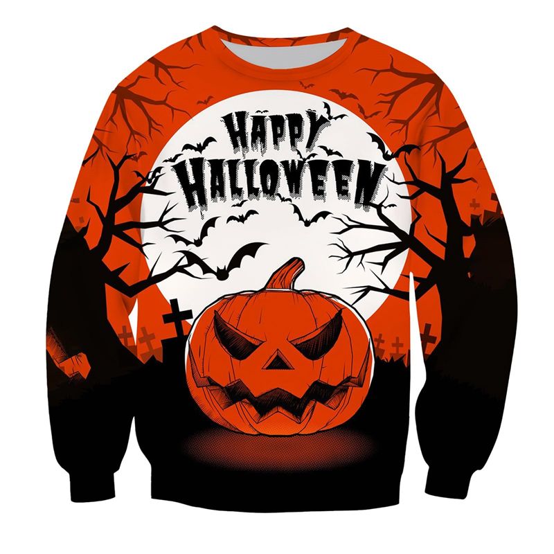 Felpa con cappuccio da uomo con motivo a zucca di Halloween 2025, stampa 3D, girocollo, casual, oversize, con scritta "Happy Halloween"_voghion.com
