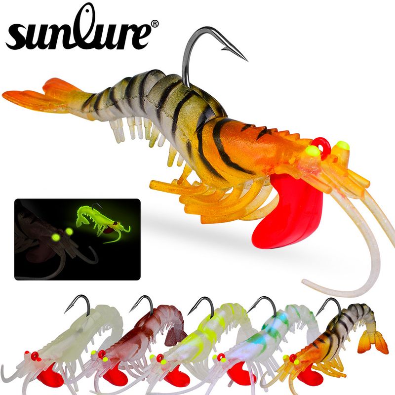 Leurre de pêche à la crevette avec hameçon lumineux à cinq sections cassées et plombées_voghion.com