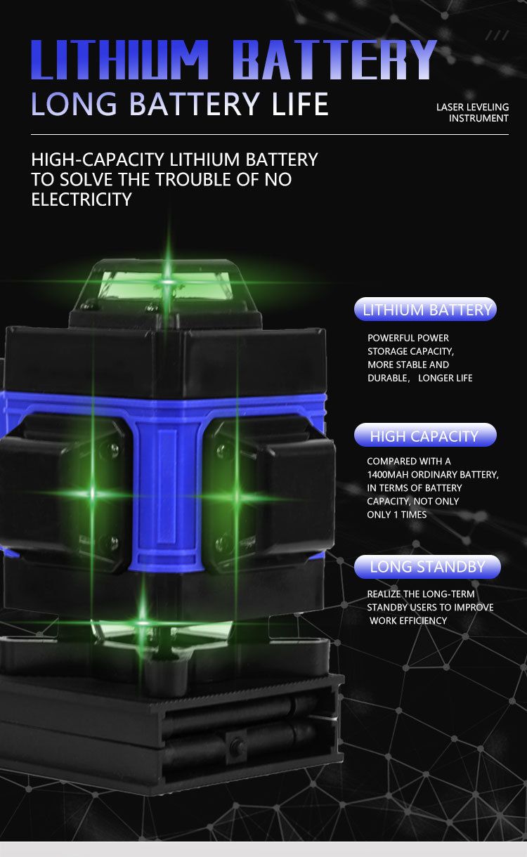 Self-Leveling 12/16-Line Laser Level – High-Precision Cross-Line Leveler With Digital Display, Blue Housing & Non-Slip Tripod_voghion.com