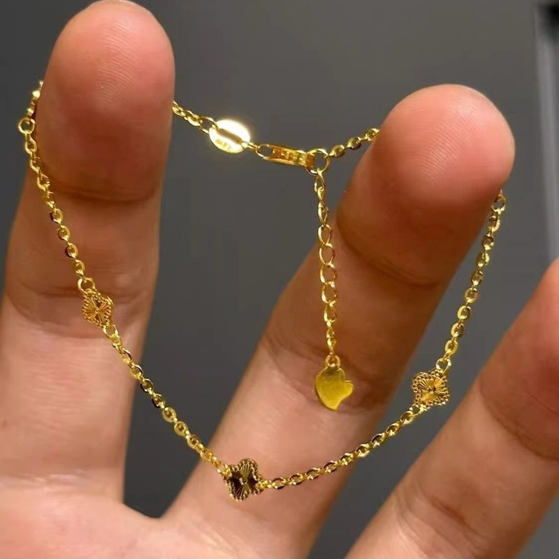 Guldfärgad fyrklöver Three Wer armband är utsökt litet, lätt, nischtemperament, personlighet, mångsidigt_voghion.com