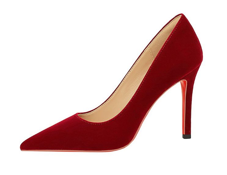 Scarpe da donna con tacco alto rosso, versatili, aderenti, sexy, in pelle scamosciata, suola rossa, scarpe da sposa, eleganti scarpe singole con punta a punta_voghion.com