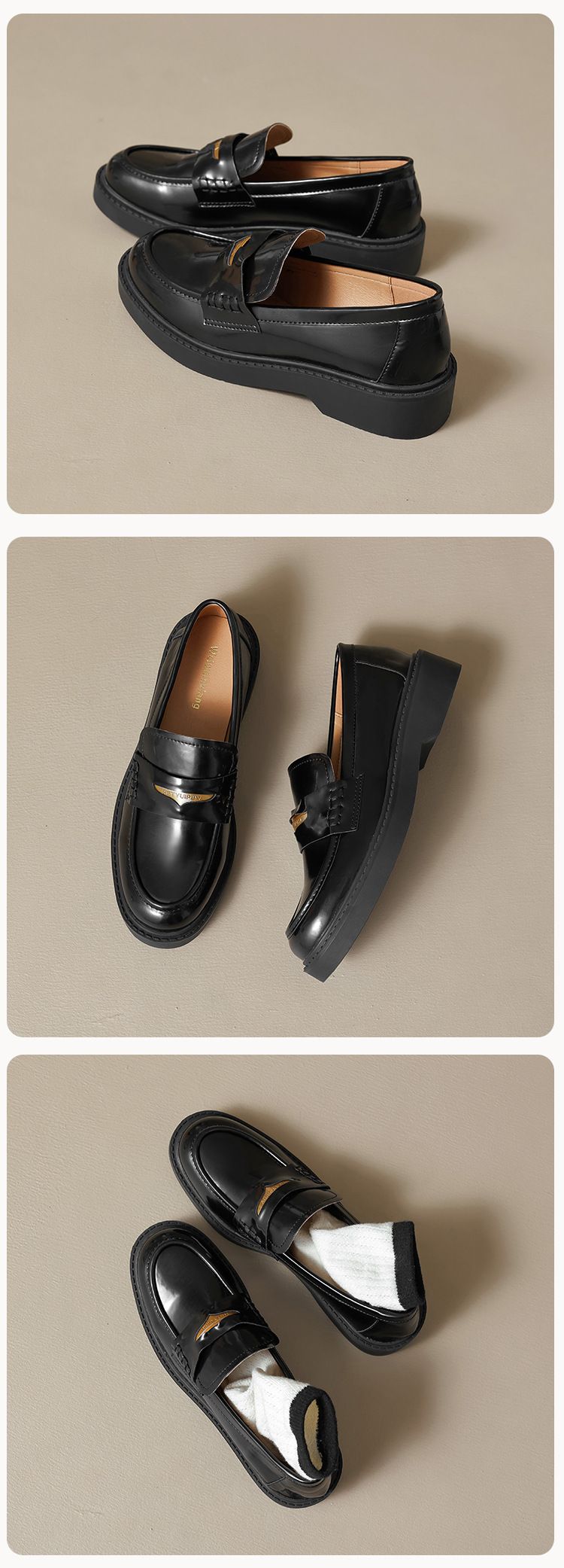 Platform Loafers Women's Autumn Retro Black One-pedal Temperament College Style Small Leather Shoes_voghion.com
