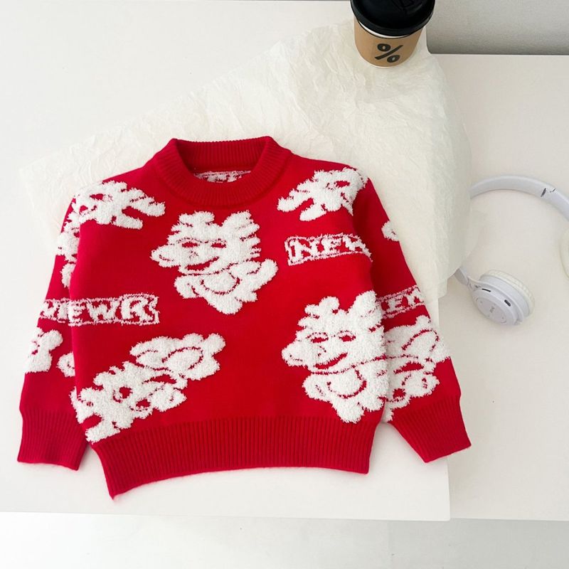 Boys' Soft Knit Sweater With Cartoon Print - Comfortable Round Neck Long Sleeve Pullover For Toddlers & Kids (3-8 Years, 90-130cm)_voghion.com