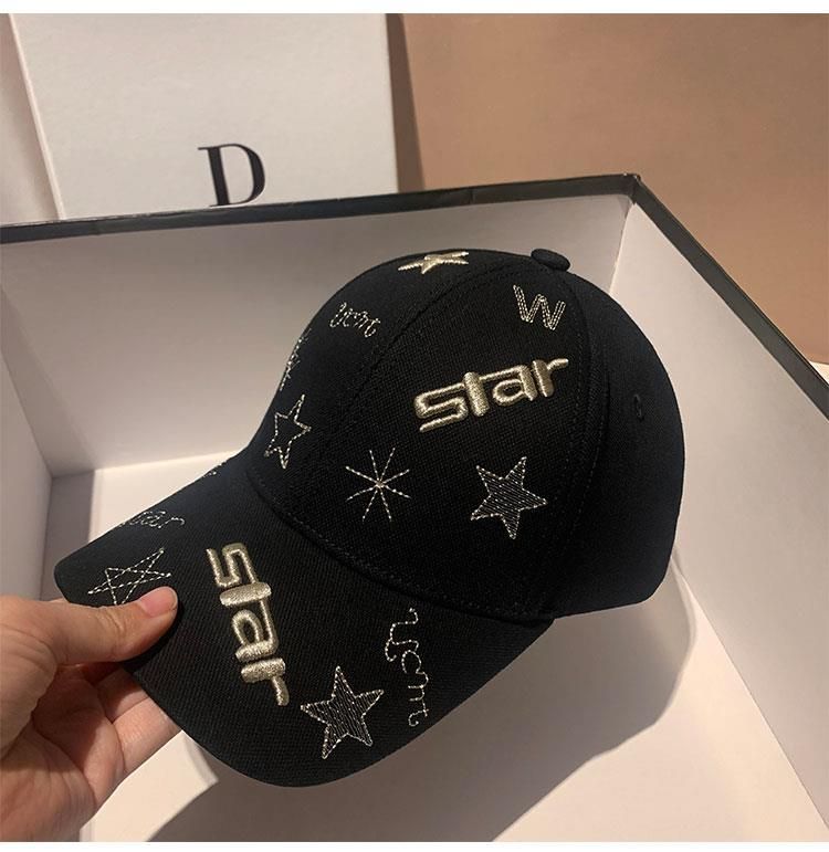 Broderad bokstäver femkantig stjärna basebollkeps, trendig Instagram-ansiktsdisplay, mångsidig vårshopping, avslappnad_voghion.com