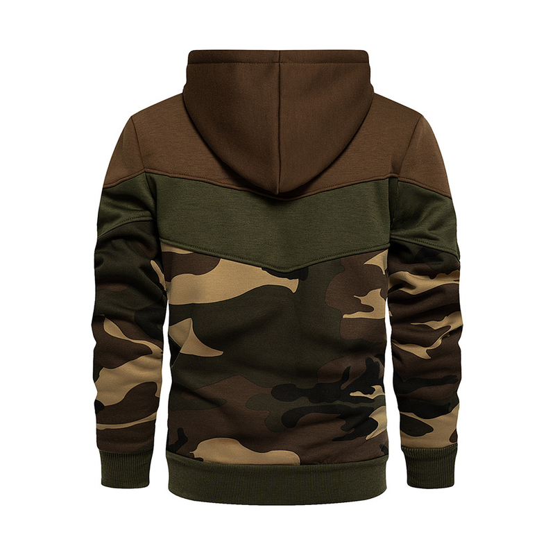Conjunto deportivo informal de dos piezas con capucha y contraste de color para hombre_voghion.com