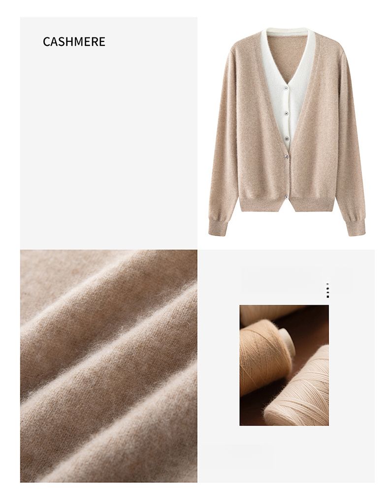 Cardigan tricoté à col en V pour femme, doux et confortable, style français, automne-hiver, pull ample en cachemire_voghion.com