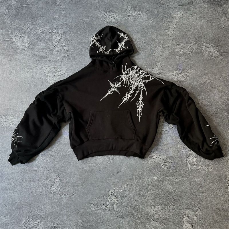 Felpa con cappuccio streetwear retrò Y2K - Felpa con cappuccio con stampa geometrica estetica scura, vestibilità oversize, felpa con cappuccio unisex per uomo e donna_voghion.com