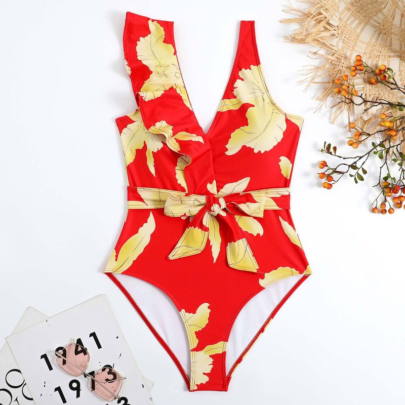 Nuovo costume da bagno intero a triangolo per donna con gonna lunga in chiffon snellente floreale da spiaggia_voghion.com