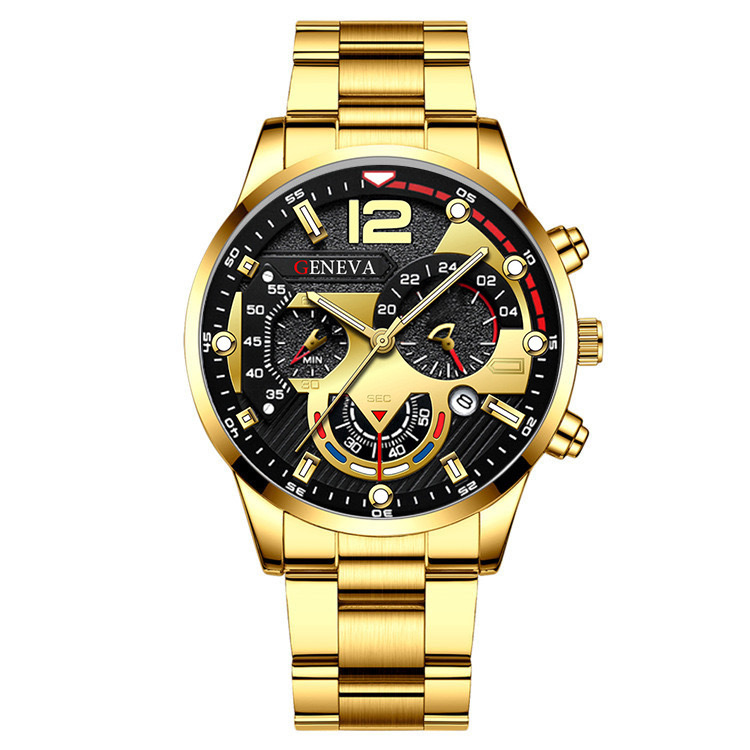 Orologi Elegante orologio da uomo con calendario e cinturino in acciaio inossidabile e bracciale coordinato - Classico nero, argento, oro e altro ancora_voghion.com