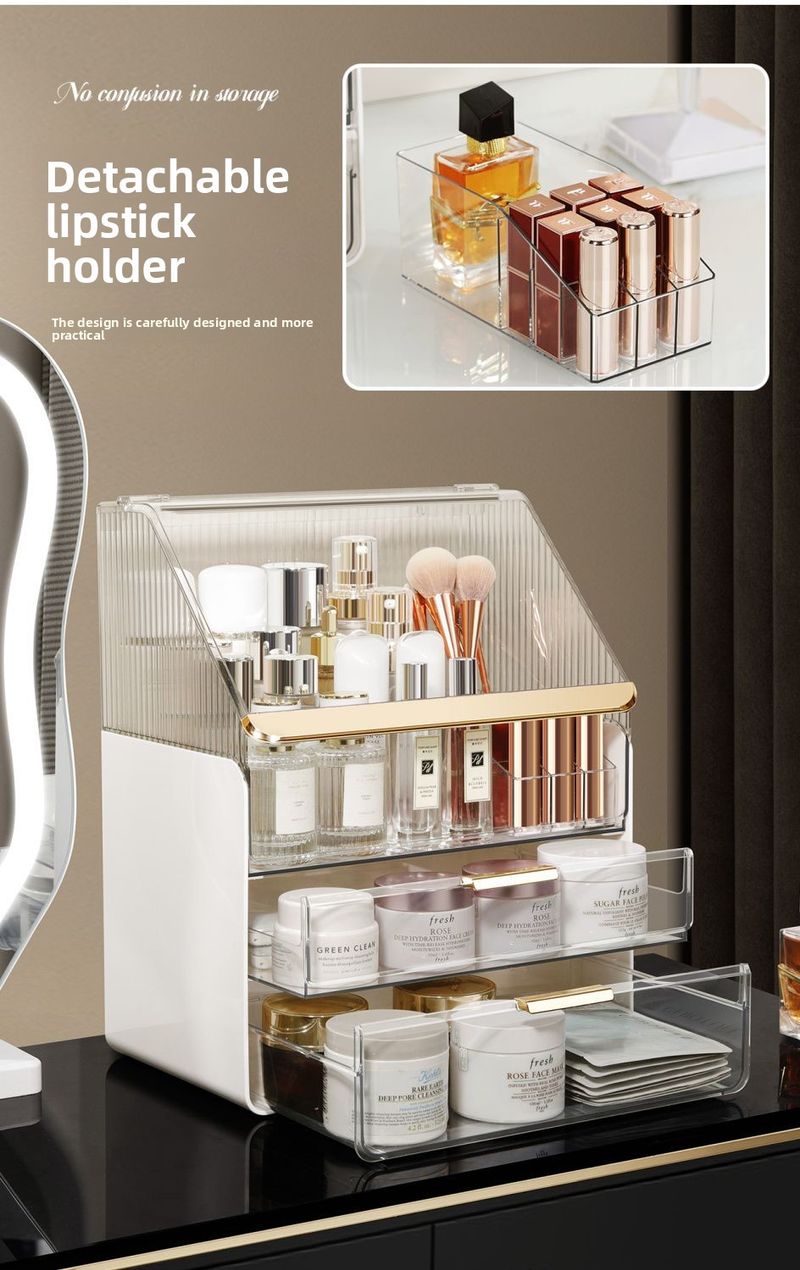 Organizzatore da tavolo antipolvere per trucco di celebrità su Internet, stile cassetto, tavolo da toeletta, scaffale di stoccaggio di alta qualità in acrilico_voghion.com