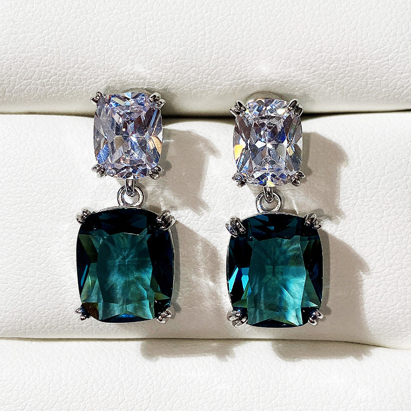 I nuovi orecchini di Cao Shi, grandi orecchini di zirconi con diamanti quadrati grassi, orecchini di cristallo blu pavone da donna_voghion.com