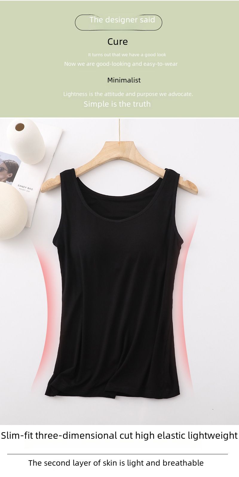 Petit gilet caraco avec coussinet de poitrine pour femme, large bandoulière intérieure, base, vêtements d'extérieur assortis, sous-vêtements exposés à la clavicule, sans manches, été_voghion.com