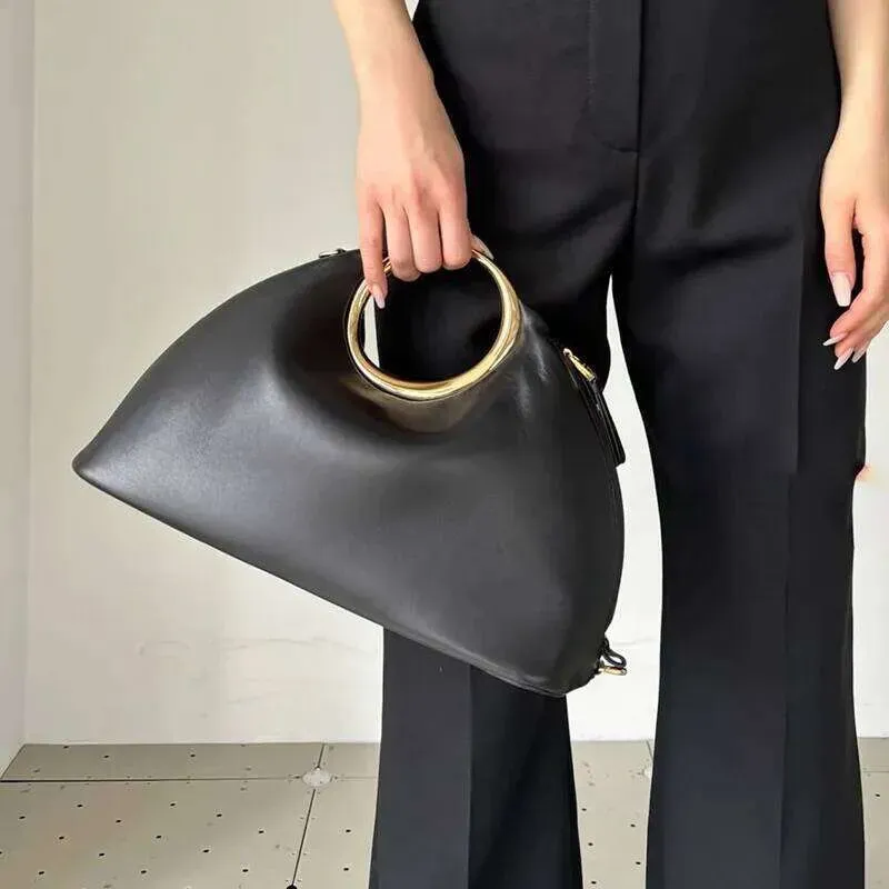 Designer Metallic Runde Griff Handtasche Abend Taschen Für Frauen Weiche PU Leder Schulter 2025 Halb Mond Wolke Clutch Tasche_voghion.com