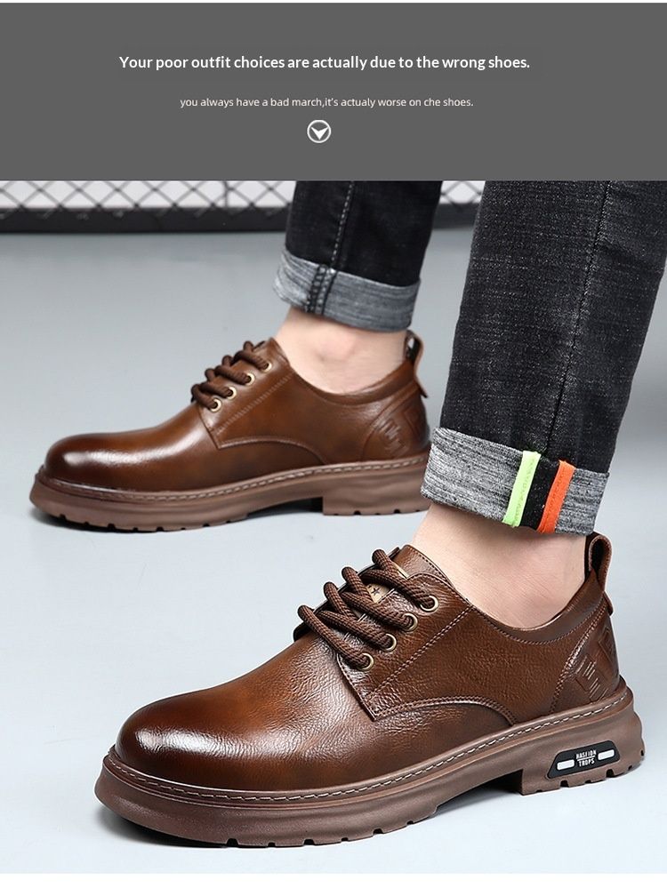 Voyage Spring Derby da uomo, stivali bassi Martin, stile britannico, punta arrotondata, scarpe da lavoro nere con suola spessa, casual in pelle_voghion.com