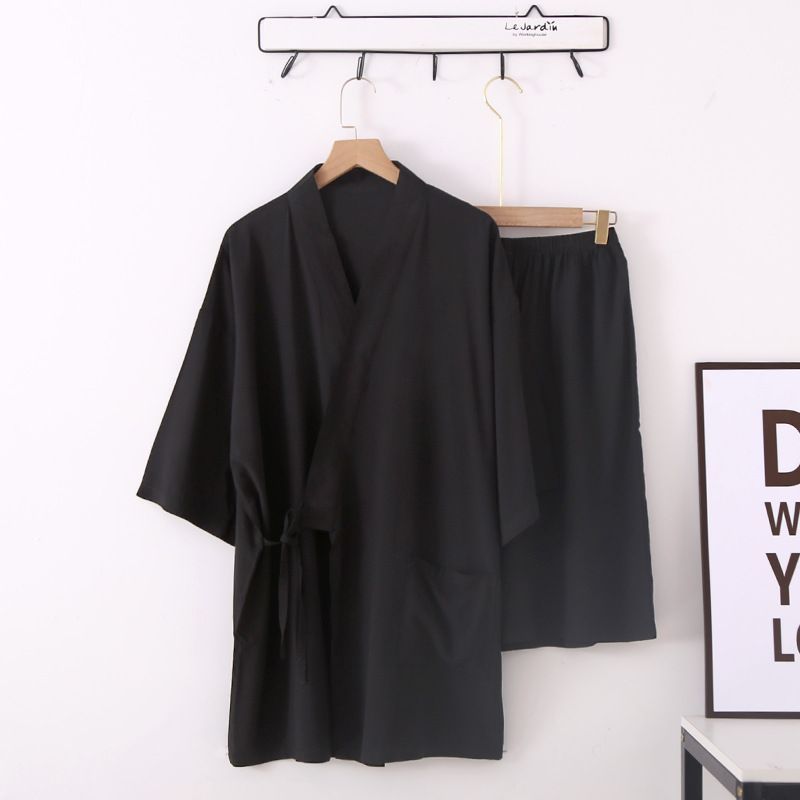 Pyjama Männer Rayon dënn Summer Kuerzärm Shorts Kotteng a Seid Loungewear Japanesch Eenfaarweg Kimono Luxus Kostüm_voghion.com