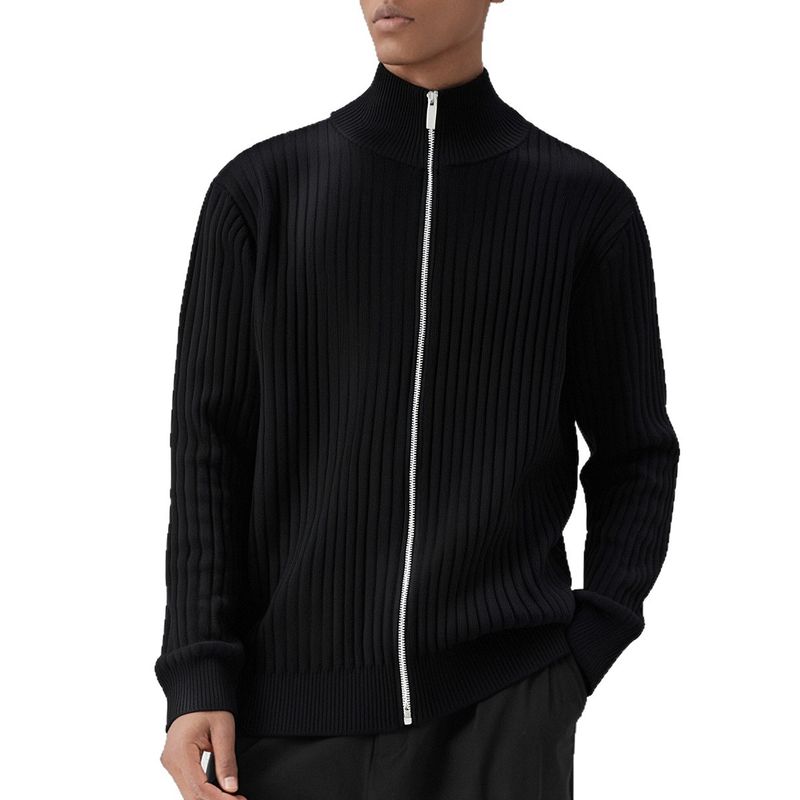 Herren Strickjacke mit lockerer Passform und Reißverschluss und hohem Halsausschnitt, Herbst/Winter, vielseitige Strickpulloverjacke im Lazy-Style für Herren_voghion.com