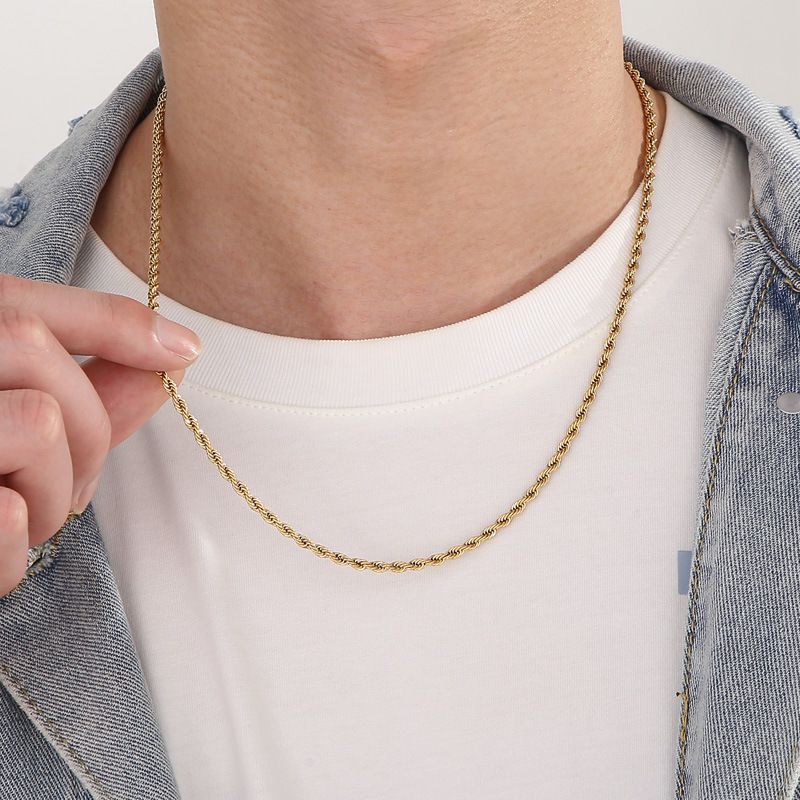 STAINLESS Steel Fried Teig Twists Vakuum Plating Gold Moud Hip Hop Bijouen Mat Halskette Kette Halskette Fir Männer A_voghion.com