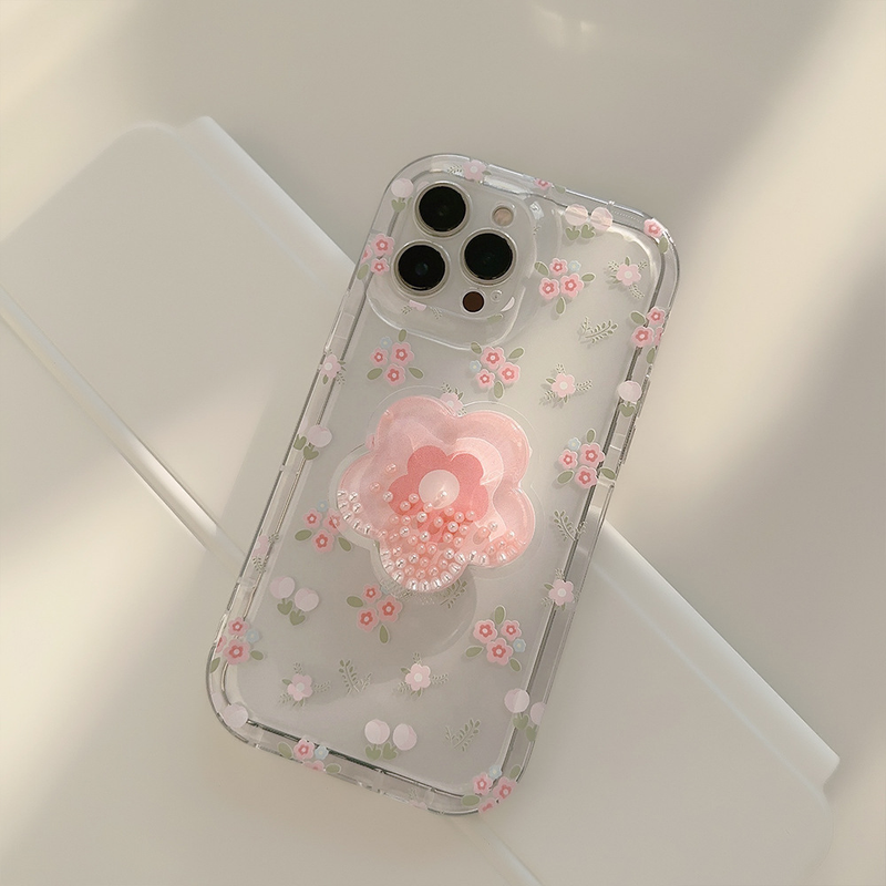 Floral shell is suitable for iphone1315promax mobile phone case 11 quicksand bracket 12 transparent 14 small fresh_voghion.com