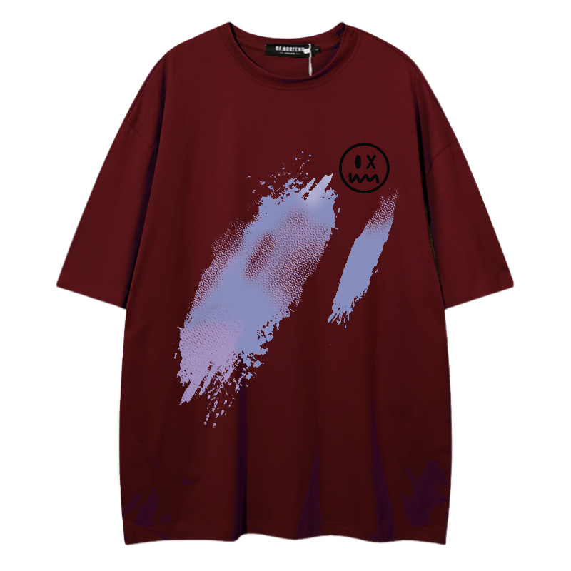 2024 Neue trendige Marke Einfaches, lockeres, kurzärmeliges T-Shirt für Männer mit lächelndem Gesicht, bedruckt, für Paare, vielseitig einsetzbar, komplett aus Baumwolle_voghion.com