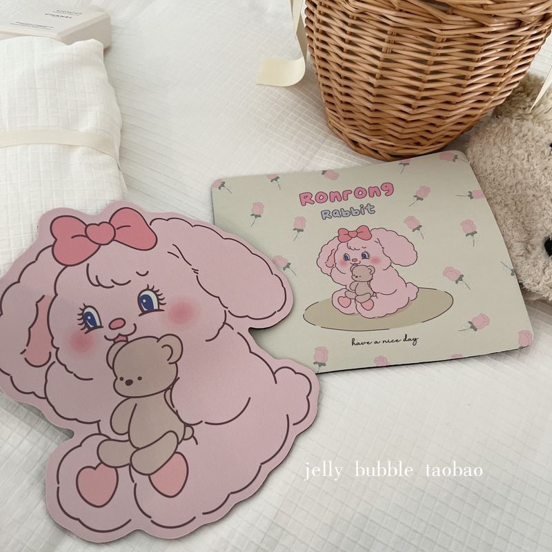 Qualità imbattibile originale | Tappetino per mouse da ufficio antiscivolo con simpatico sottobicchiere a forma di coniglietto di tulipano_voghion.com