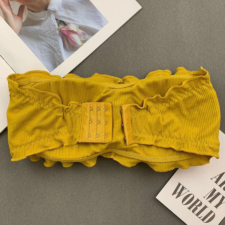 Women's Intimates Ruffled Lace Three Row Buttoned Tube Top With Strapless Invisible Beautiful Back Underwear_voghion.com