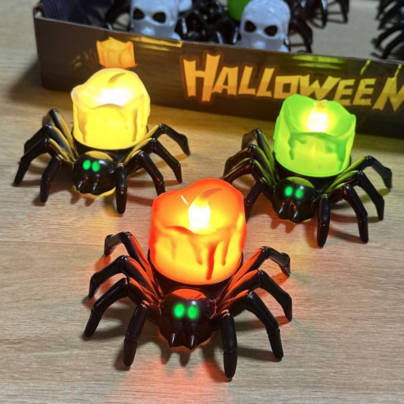 Pumpkin Lantern With Spider - LED Candle Light For Home Porch Decoration, Spooky Party_voghion.com