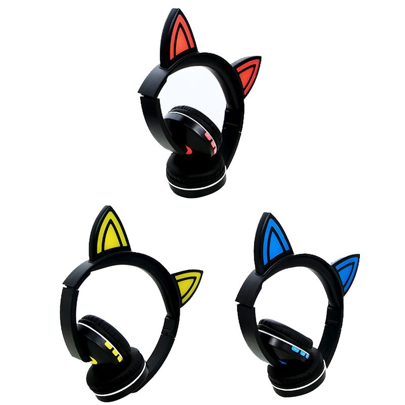 Foldable Cute Cartoon Cat Ear Shape Wireless Headphone Stereo Sport Headset_voghion.com