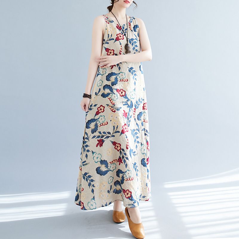 2023 Zomer Nieuwe Plus Size Dameskleding Koreaanse Versie Artistieke Losse En Afslankende Bedrukte Katoenen Linnen Mouwloos_voghion.com