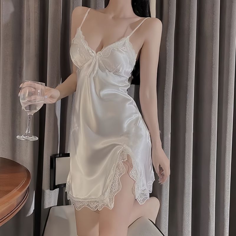 Night Fun Private Room Sexy Camicia da notte in pizzo per donna Satin Pure Desire Strap Camicia da notte Hot Temptation Loungewear_voghion.com