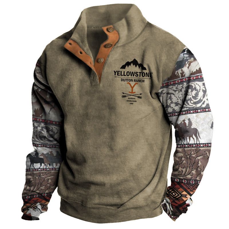 Neue Ankunft Western Cowboy herren Langarm Button Print Casual Fashion Jacke Mantel_voghion.com