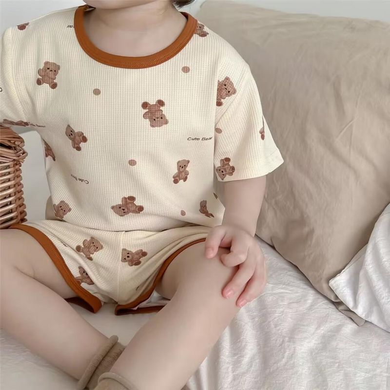 Set estivo per bambini e bambine, in seta ghiacciata, con maniche corte, pigiama per bambini carini, stile sottile e alla moda_voghion.com